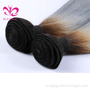 REINE manufacture grace omre two tone grey braid straight remi hair weave 100% chinese human hair bundles with closure